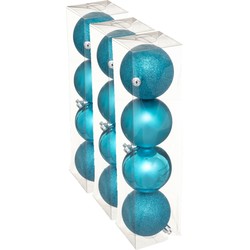 12x stuks kerstballen turquoise blauw mix kunststof 8 cm - Kerstbal
