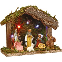 Complete verlichte kerststal inclusief kerststal beelden L18 x B8 x H13,5 cm - Kerststallen