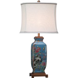 Fine Asianliving Oosterse Tafellamp Porselein Blauw Handgeschilderd