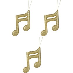 3x Kerst hangdecoratie gouden glitter muzieknootjes 15 cm - Kersthangers