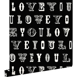 ESTAhome behang love you - quotes zwart en wit - 53 cm x 10,05 m - 136836