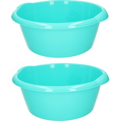 Set van 2x stuks rond afwasteiltje/emmertje turquoise groen 3 liter 25 x 10,5 cm schoonmaakartikelen - Afwasbak