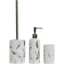 Badkamerset 3-delig - marmer look - toiletborstel - beker - Badkameraccessoireset