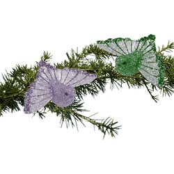 4x stuks kunststof decoratie kolibrie vogels op clip groen en paars 9,5 cm - Kersthangers