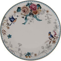 Clayre & Eef Dinerbord Wit Roze Porselein Bloemen