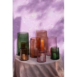 PTMD Windlicht Pernella - 17x17x27 cm - Glas - Geel