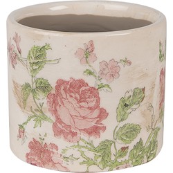 Clayre & Eef Bloempot  Ø 11x9 cm Beige Roze Keramiek Bloemen Bloempot Binnen