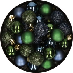 28x stuks kunststof kerstballen donkergroen en donkerblauw mix 3 cm - Kerstbal