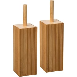 2x stuks WC-/toiletborstel met houder rechthoekig bamboe 37 cm - Toiletborstels