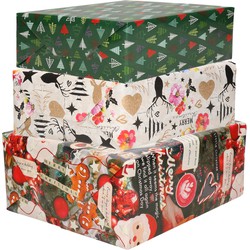 Bellatio Decorations - 6x luxe kerst cadeaupapier rollen in 3-stijlen - Cadeaupapier