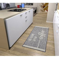 Loper Keuken - Life Begins After Coffee - Grijs / Creme - 62x150 cm