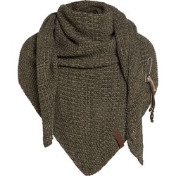 Knit Factory Coco Gebreide Omslagdoek - Driehoek Sjaal Dames - Groen/Olive - 190x85 cm - Inclusief sierspeld