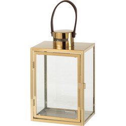 J-line - Lantaarn Rechthoek Metaal/glas Goud - 21x15.5x43cm