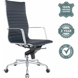Feel Furniture - Hoge Executive bureaustoel - 100% Leer - Donkerblauw