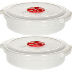 Plastic Forte Magnetronschaal met deksel/ventiel - 2x - 1L - wit - kunststof - laag model - Magnetronbakken