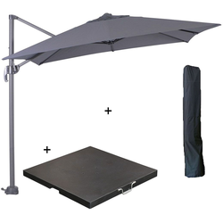 Garden Impressions Hawaii zweefparasol S 250x250 - donker grijs met 60 kg parasolvoet en parasolhoes