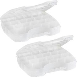 Sorteerbox - 2x - 13-vaks - transparant - 25 x 21 x 4 cm - kunststof - opbergdoos - Opbergbox