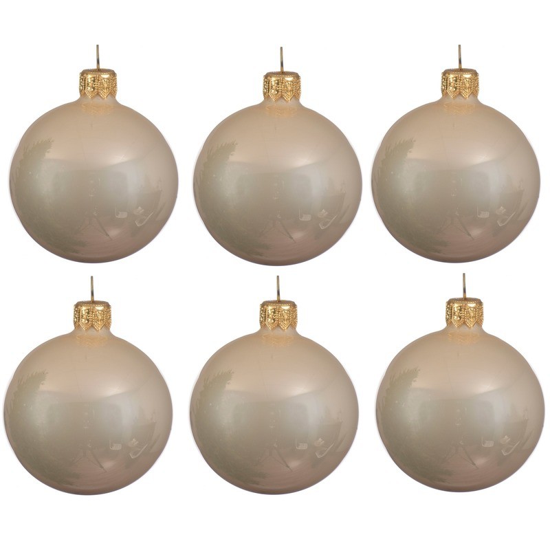 6x parel/champagne cm glas kerstversiering - Kerstbal - Decoris - | HomeDeco.nl