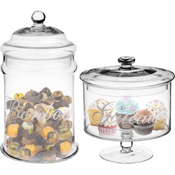 Set van 2x voorraadpotten/koektrommels 1,8L en 2L glas met deksel - Voorraadpot