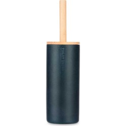 Berilo Malaga Toiletborstel in houder/wc-borstel - polyresin/rvs met bamboe - zwart - 38 cm - Toiletborstels