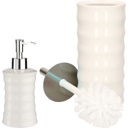 Badkamer accessoires set 2-delig creme wit van keramiek - Badkameraccessoireset