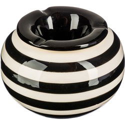 Terras asbak/stormasbak - rond - keramiek - 12 x 8 cm - zwart/wit - Asbakken