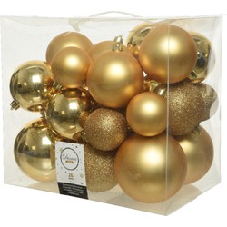 26x stuks kunststof kerstballen goud 6-8-10 cm glans/mat/glitter - Kerstbal