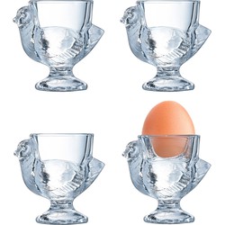 Bellatio Design Eierdopjes Poulet - set van 4x - transparant glas - kippetje - 7x7 cm - Eierdopjes