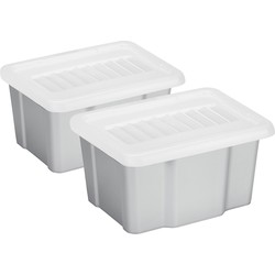 Sunware 2x opslagbox kunststof 24 liter lichtgrijs 42 x 33 x 22 cm met deksel - Opbergbox