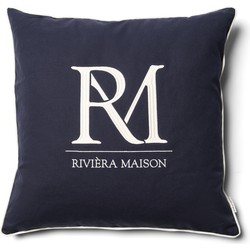 Riviera Maison Kussenhoes 60x60 blauw met witte tekst RM logo - RM Monogram sierkussen vierkant