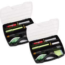 Plasticforte Opbergkoffertje/opbergdoos/sorteerbox - 2x - 13-vaks - kunststof - zwart - 25 x 21 x 4 cm - Opbergbox