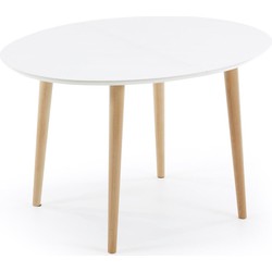 Kave Home - Oqui ovale uitschuifbare tafel, gelakt MDF en massief beukenhouten poten 120 (200) x 90 cm