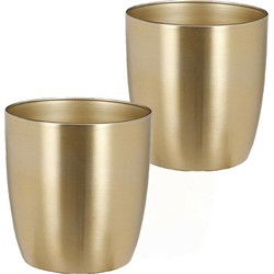2x mica decorations plantenpot-bloempot - metaal - goud - 13 x 12 cm - Plantenpotten