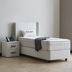 Boxspring bed met opbergruimte - 90x200 cm - Wit - Opbergbed Ruby Inclusief 28 cm matras en topper HR- Koudschuim