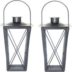 Set van 2x stuks zilveren tuin lantaarn/windlicht van ijzer 17 x 17 x 30 cm - Lantaarns
