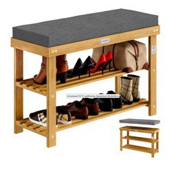 Schoenbank FSC®-gecertificeerd acaciahout met zitkussen - 90x30x48cm