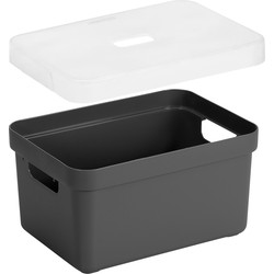 Opbergboxen/opbergmanden antraciet van 13 liter kunststof met transparante deksel - Opbergbox