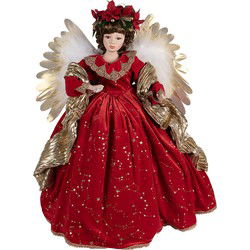 Clayre & Eef Kerstdecoratie Beeld Engel Rood Kunststof