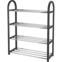 Schoenenrek - zwart - 50 x 19 x 65 cm - metaal - 4-laags - Schoenenrekken