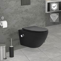 Wandcloset in mat zwart keramiek 53,5 cm lang randloos met bidet, nano-afdichting & soft-close Luxebath