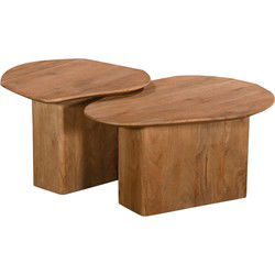 Salontafel Mangohout Bruin - Set Van 2 - 70x60x35cm - Jinte