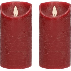 2x LED kaarsen/stompkaarsen bordeaux rood met dansvlam 15 cm - LED kaarsen