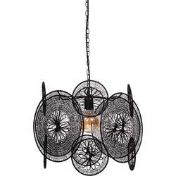 PTMD Desh Black metal woven wired hanging lamp round