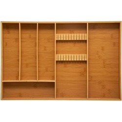 Decopatent® XXL Bamboe Bestekbak 6 Vaks + Messenblok voor 11 Messen - Besteklade Bestek Organizer - Bestekcassette - 58x38x5 Cm