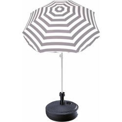 Grijs gestreepte strand/tuin basic parasol van nylon 180 cm + parasolvoet antraciet - Parasols