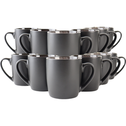 OTIX Koffiekopjes - Koffiemokken - Set van 12 - Koffietassen - Zwart - Mat - 350ml - HADES