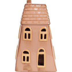 Clayre & Eef Decoratie Huis met LED 10x6x16 cm Bruin Porselein