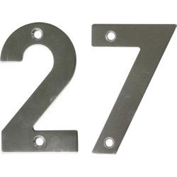 AMIG Huisnummer 27 - massief Inox RVS - 10cm - incl. bijpassende schroeven - zilver - Huisnummers