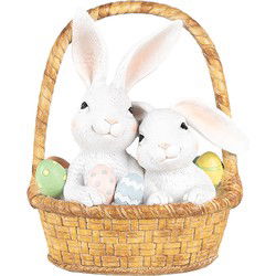Clayre & Eef Decoratie Beeld Konijnen 17x13x20 cm Wit Bruin Kunststof
