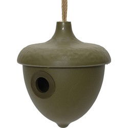Decoris Vogelhuisje - bamboe hout - donkergroen - D17 x H19 cm - nestkastje - Vogelhuisjes